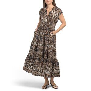 NICOLE MILLER NEW YORK Brown Multi Cotton Luxe Animal Maxi Dress